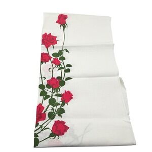 Alfred Shaheen Fabric Vtg Red Rose Floral Hand Printed Hawaii 43.75x54 White